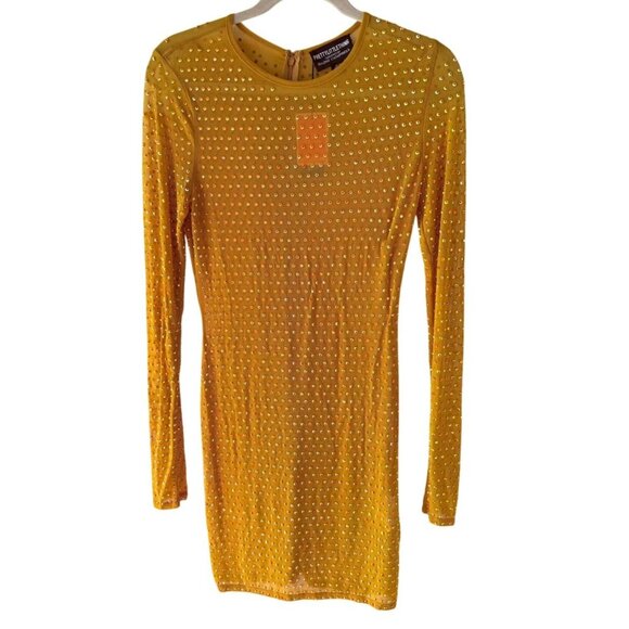 PrettyLittleThing Naomi Campbell Chartreuse Yellow Embellished Dress Size 6 Y2K - Picture 3 of 11